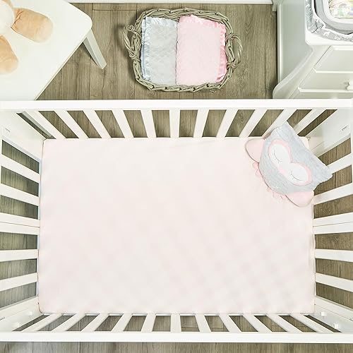 Miniatura 7 de Paquete de 2 sábanas de colchón n Play, 100% algodón percal, suaves, portátiles, para cuna, para niñas con búhoscorazones y diseño rosa sólido juego