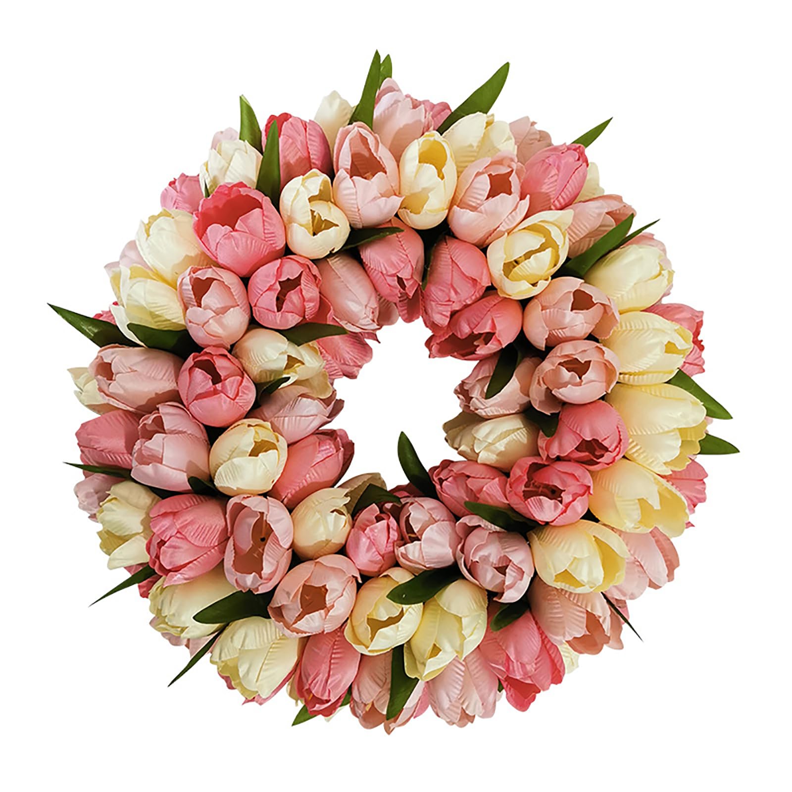 Ghirlanda di fiori artificiali, 30 cm e ghirlanda di tulipani gialli primaverili artificiali for porta d'ingresso, ghirlanda di fiori di tulipano artificiali in seta, ghirlanda da appendere alla porta