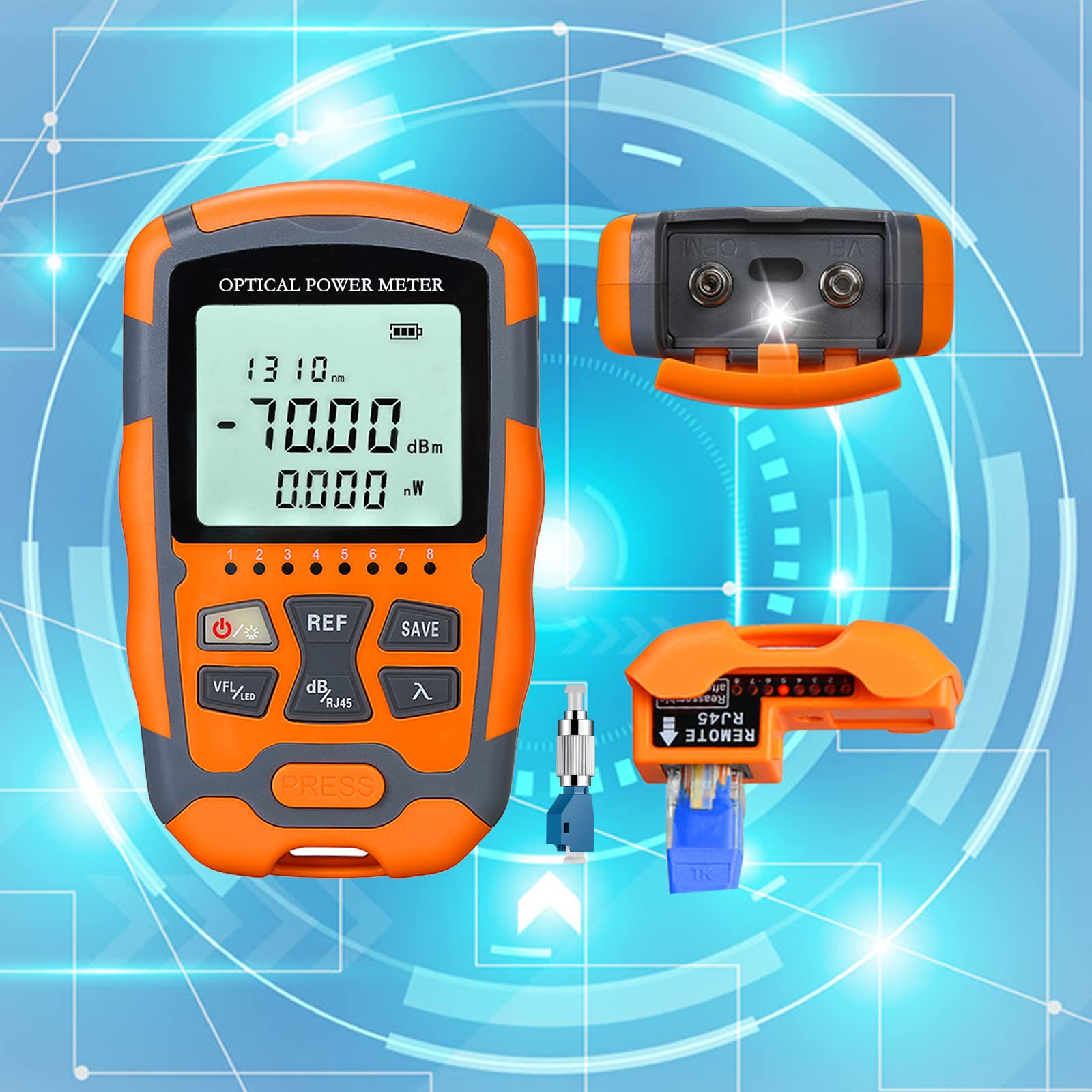 Testeur de fibre optique portable 4 en 1 (FC/SC/ST) et localisateur visuel de défauts VFL 30 mW et test de réseau RJ45 et éclairage LED, testeur de fibre optique OPM et VFL