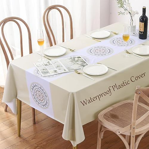 AUSSPVOCT Plastic Table Cloth - 60 x 84 Inch - Printed PVC Tablecloth Wipeable 100% Waterproof Oil Spill Proof Vinyl Tablecloths Rectangle Table