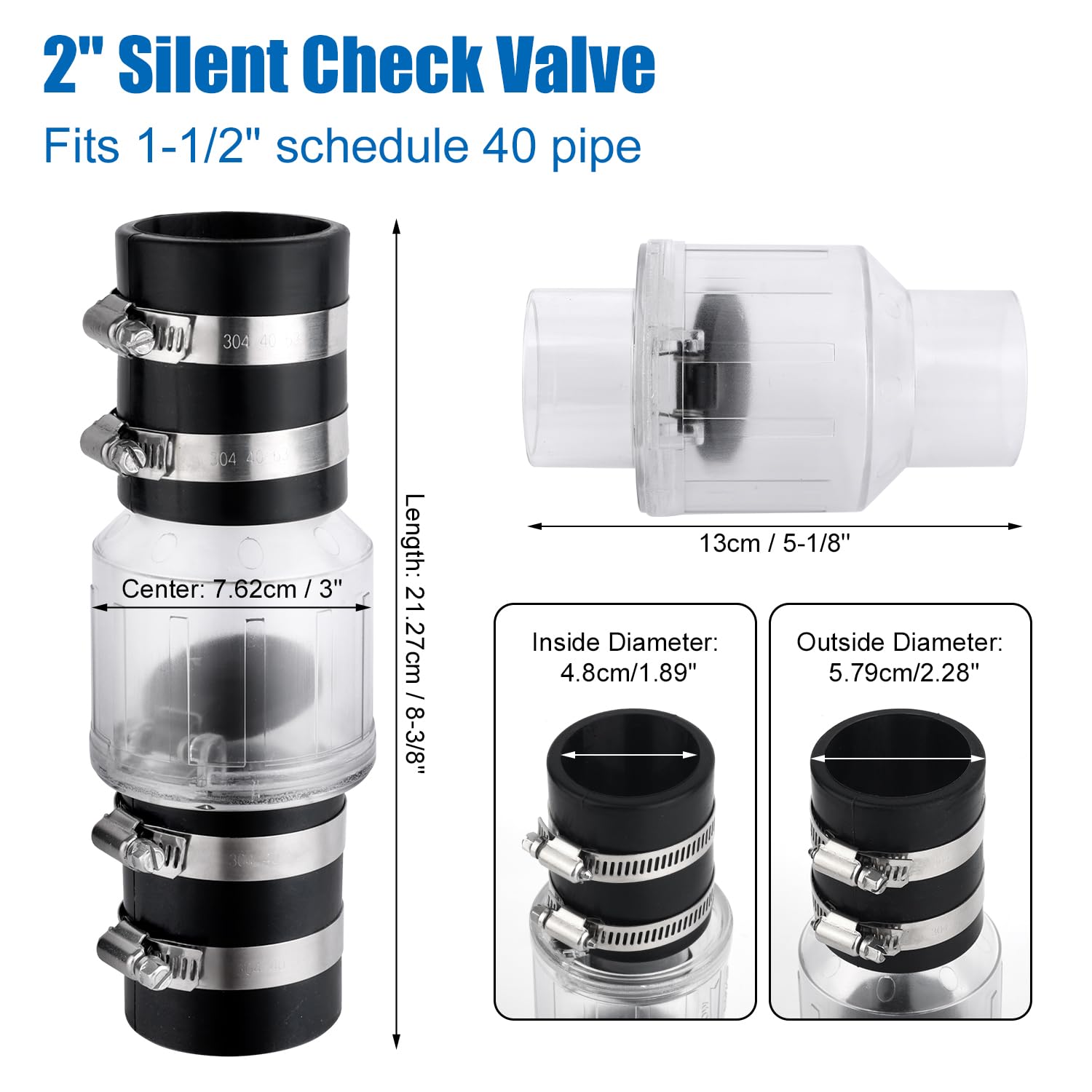 BOXOB Clapet Anti-Retour Silencieux Pompe Puisard, 2 Pouces Anti-Refoulement Réduction du Bruit Compatible avec les Tuyaux de 1 1/2 Pouce Schedule 40