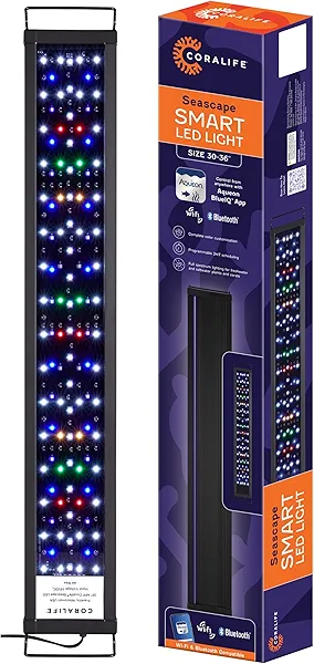 Coralife Fish Tank Aquarium Seascape WiFi/Bluetooth Smart LED Light Fixture, 30-36"