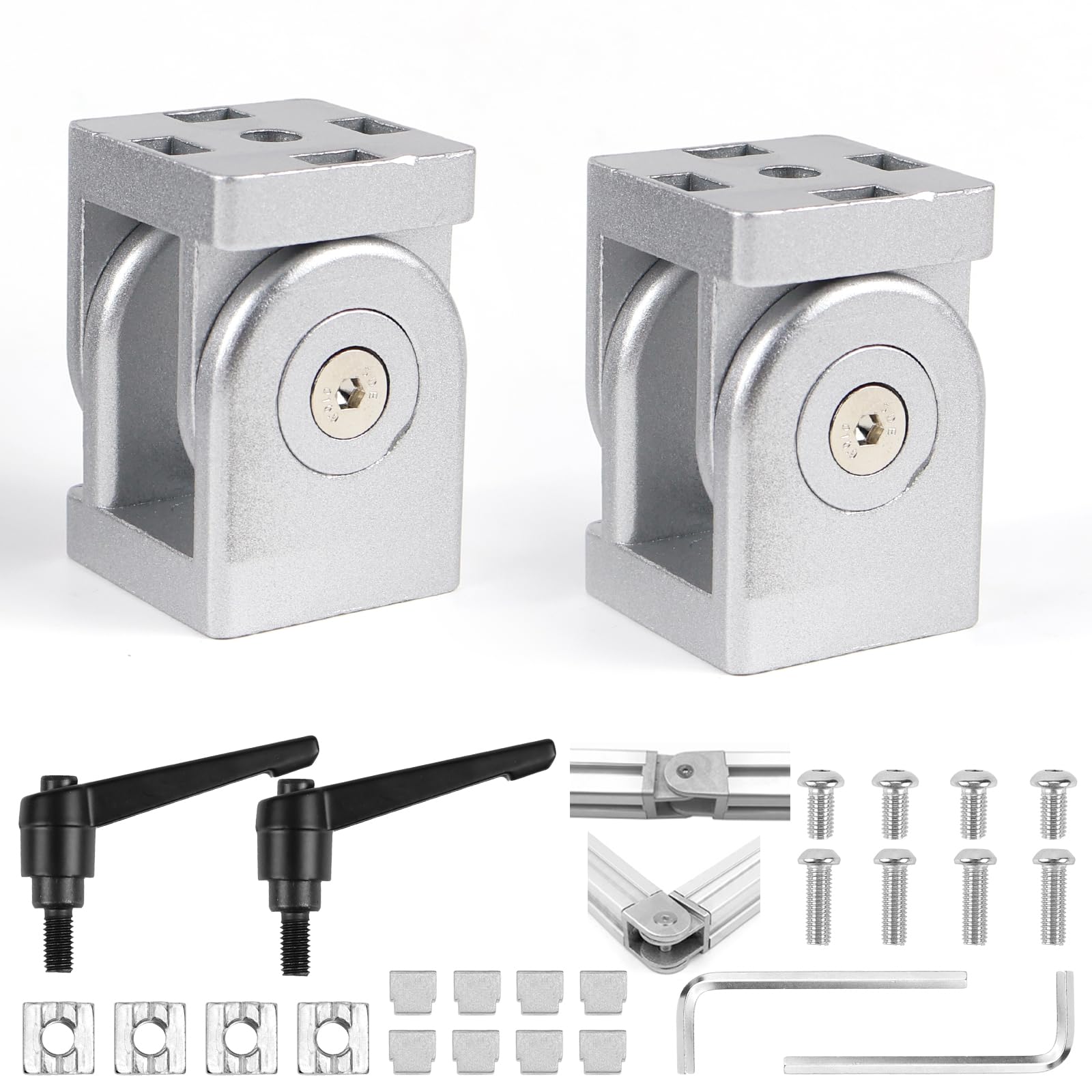 Aluprofil Gelenkverbinder mit Klemmhebel, Gelenk Aluprofil 40x40 Nut 8 Einstellbarer Winkelverbinder, Flexibler Scharnier 180° Drehbereich aus Zinklegierung für DIY-Projekt(2er Set)