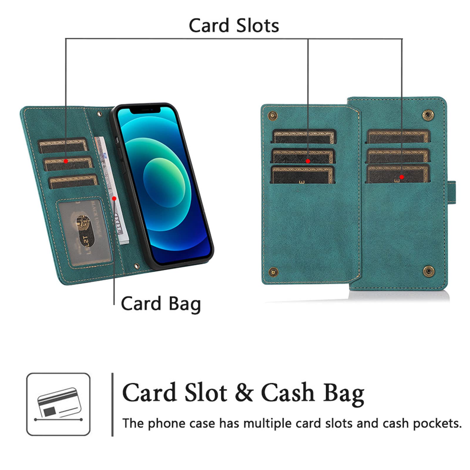 UEEBAI Custodia Portafoglio Per IPhone 14 Pro 6,1'' – Pelle PU Con Blocco RFID, 3 Slot Carte, Cavalletto, Rosa/Viola - 3