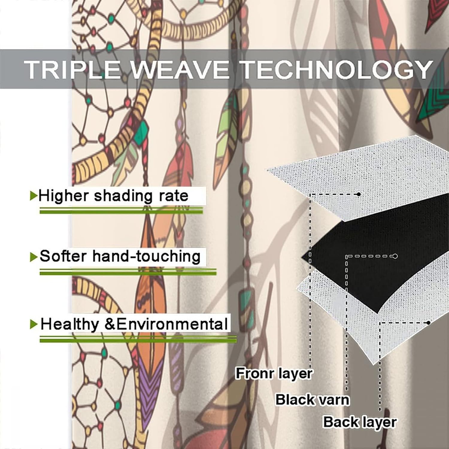 Boho Dreamcatcher Curtains,Native American Indian Ethnic Tribe Feathers Window Treatments for Bedroom Living Room Kitchen Office Rod Pocket Drapes 2 Panels Set Total Size 42 x 45 Inch - Image 7