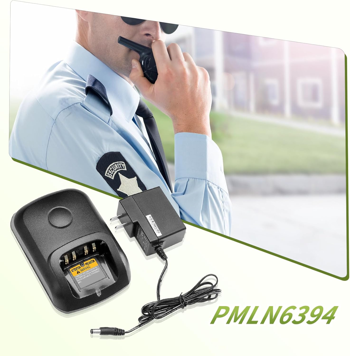 Charger with a radio and security personnel in the background