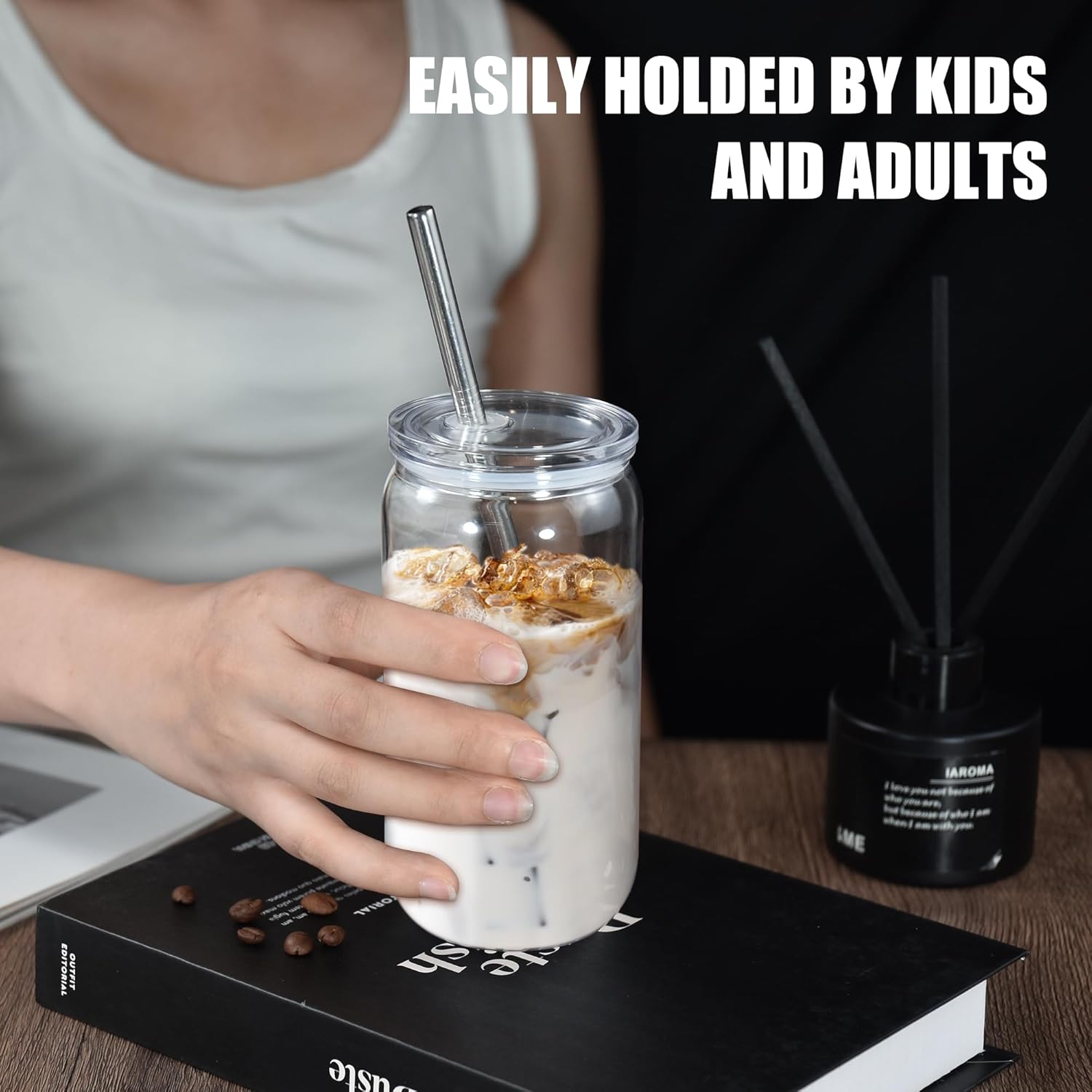 16oz Acrylic Mason Jar Cups, Clear Cups with Plastic Lids and Straws, Iced Coffee Cup Drinking Glass Tumbler for Whiskey, Soda, Tea, Juice, Gift, 6pcs - Image 5