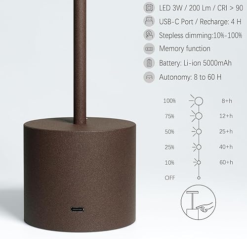Miniatura 3 de Lámpara de mesa para exteriores, inalámbrica, recargable, portátil, con pilas, IP54 impermeable, para comedor exterior, cena, restaurante, hogar,