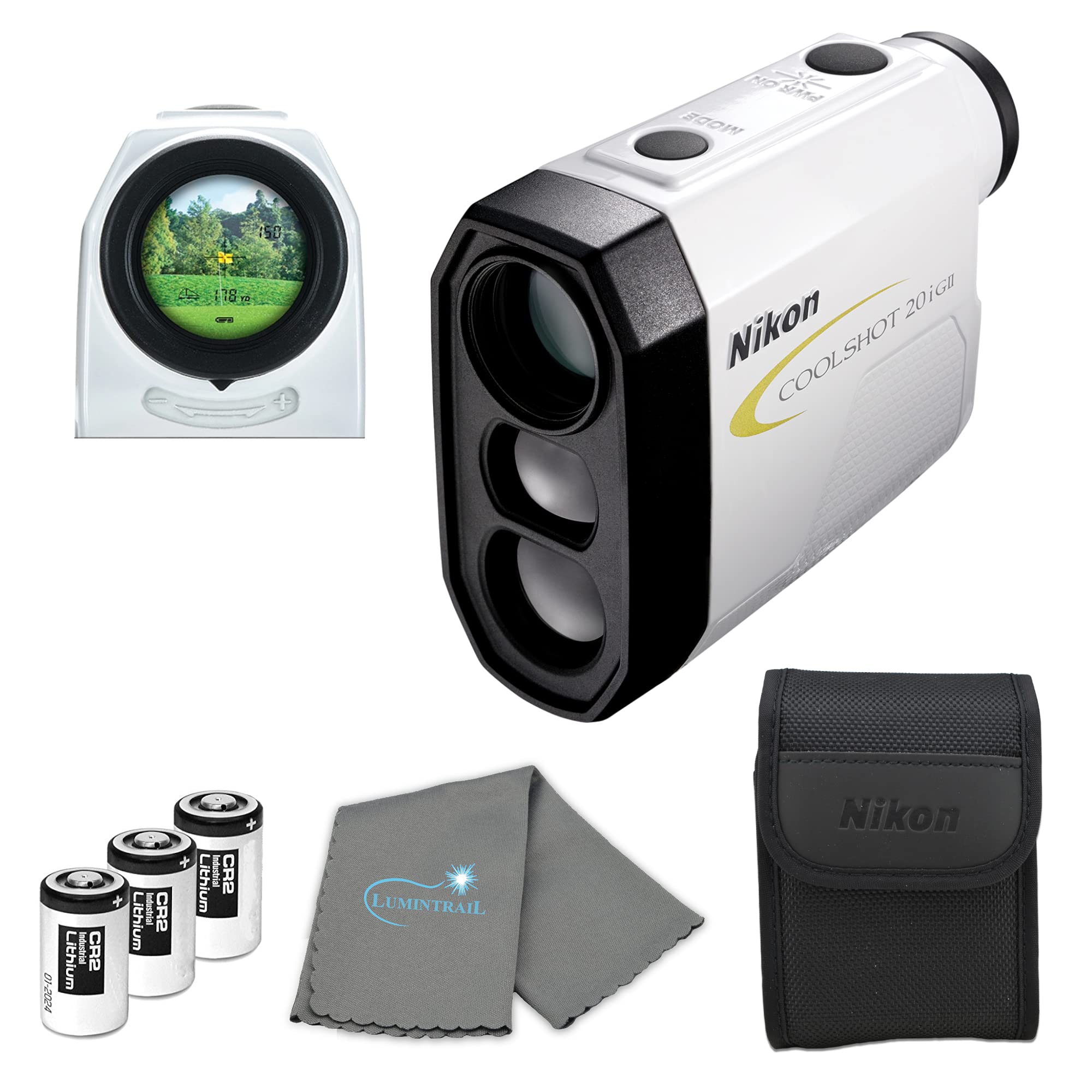 Nikon Coolshot 20i GII Golf Laser Rangefinder (16666) Bundle with 3 Extra CR2 Batteries and a Cleaning Cloth - Laser Yard Alignment with Club Selection, and Slope - Range Finder Mens Golf Accessories