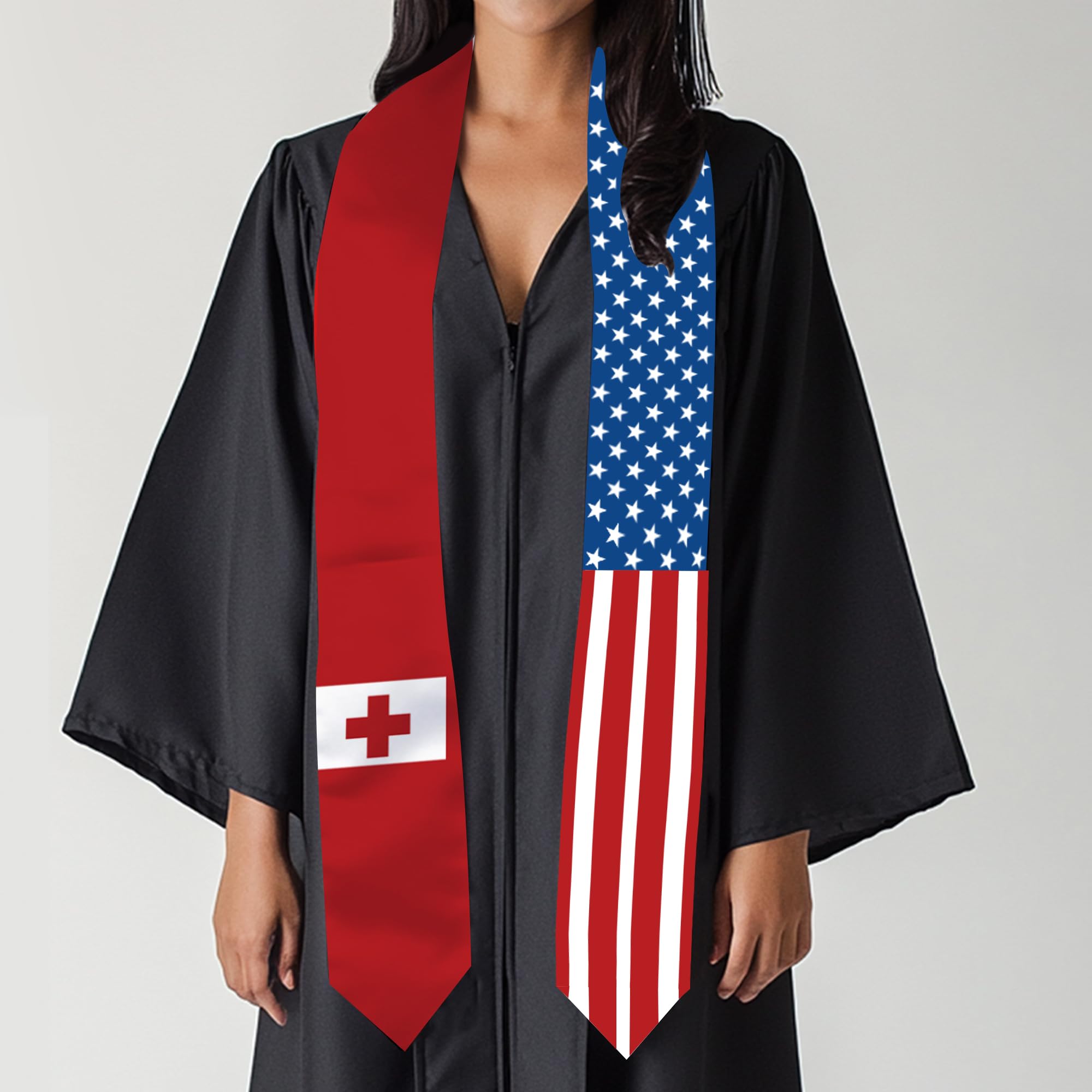 2025 Tonga Flag and USA Flag Graduation Stole Graduation Sash for International Student (Baccalaureate Gown and Hat Not Included)