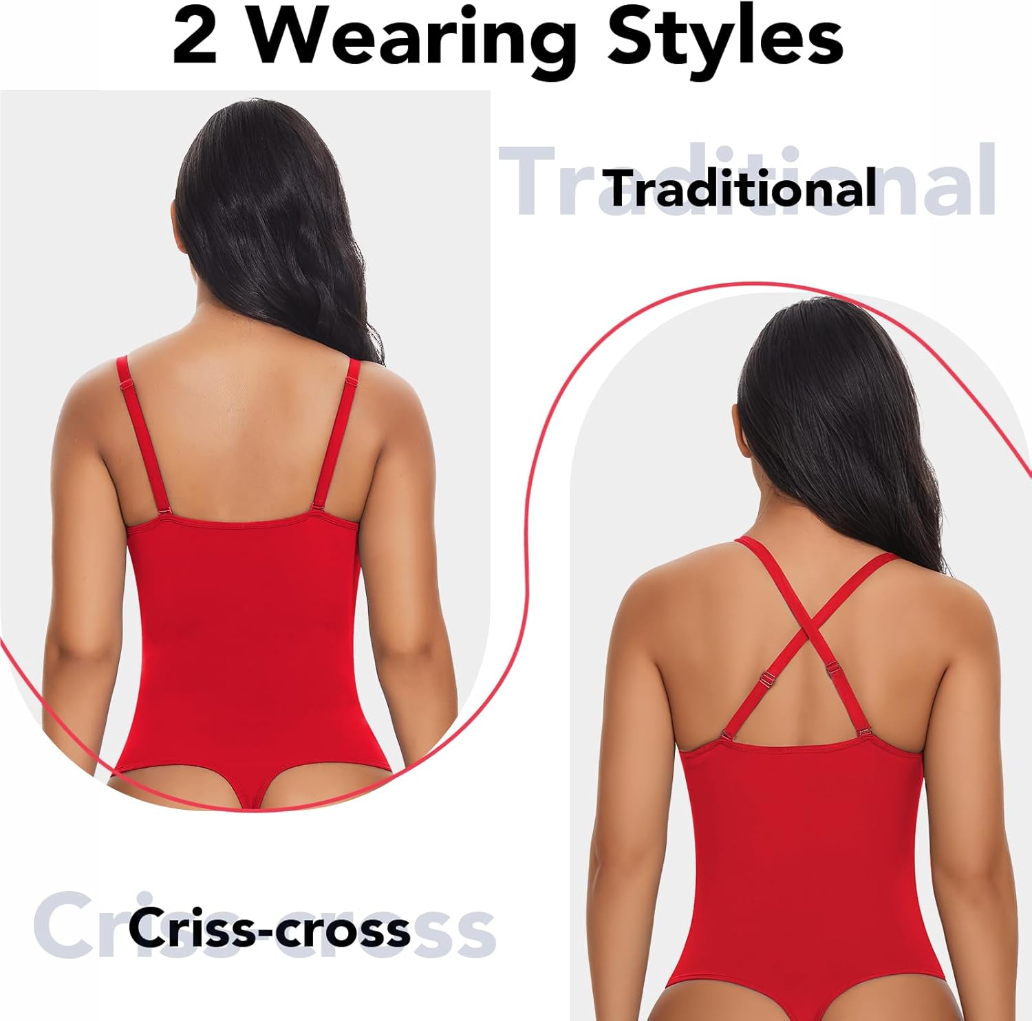 SHAPERIN Women's U Plunge Bodysuit Low Back Double Lined Tummy Control Shapewear Deep V Thong Body Suits - Image 2