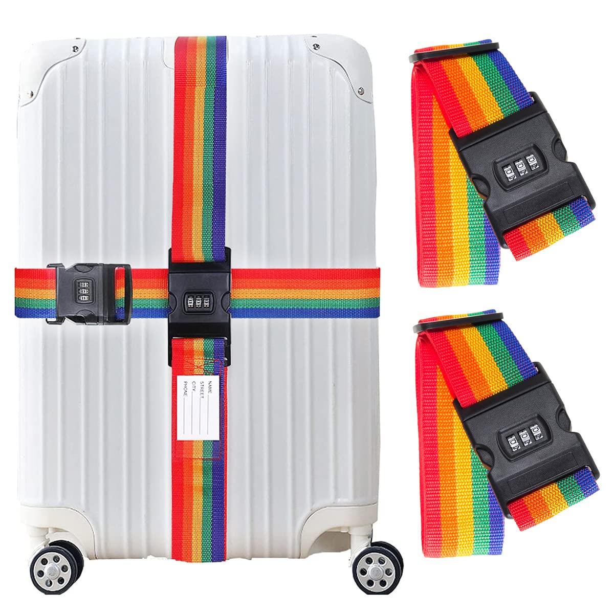 ECVV Adjustable Luggage Straps with Combination Lock Suitcase Belts for Travel,165 Inch 2-Pack