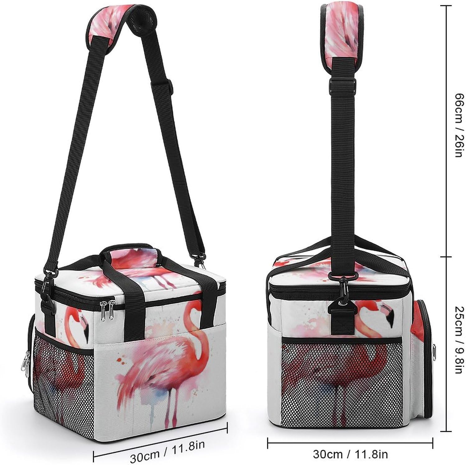 Large-Capacity Oxford Cloth Pink Flamingo Watercolor Printed Camping Ice Bag, Outdoor Portable Insulation and Cold Storage Bag, Enjoy A Cool Camping Time