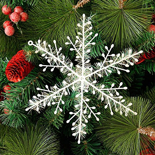 Deggodech 30 Stück Plastik Schneeflocken Deko Aufhängen weiß Weihnachtsbaum Hängende Ornamente Weihnachtsbaumschmuck Weihnachtsdeko (18cm) Cover