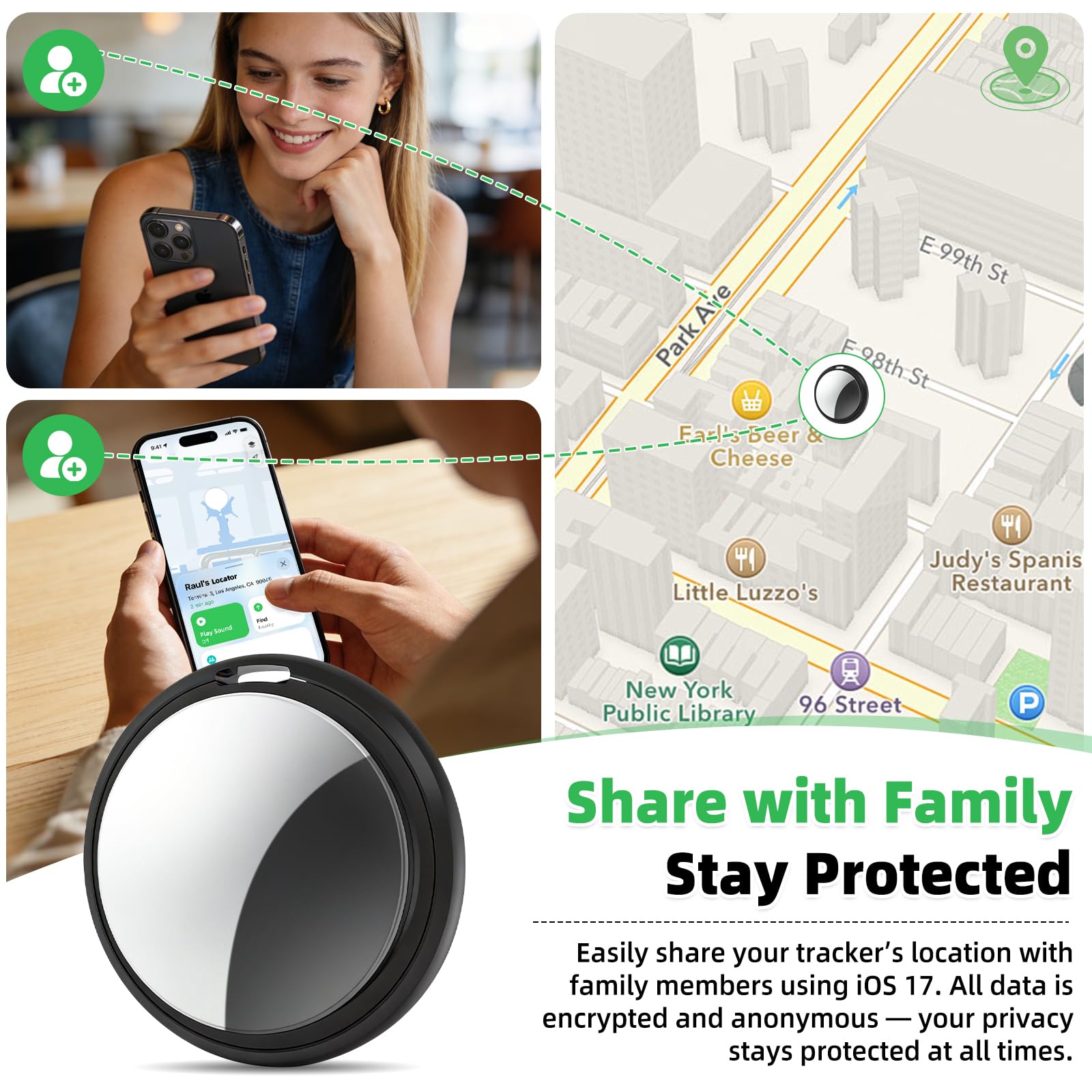 Confezione da 4 etichette tracker compatibili con Find My (solo iOS), etichette tracker Bluetooth, ricerca chiavi intelligenti e localizzatore di oggetti, con custodia impermeabile per portafoglio