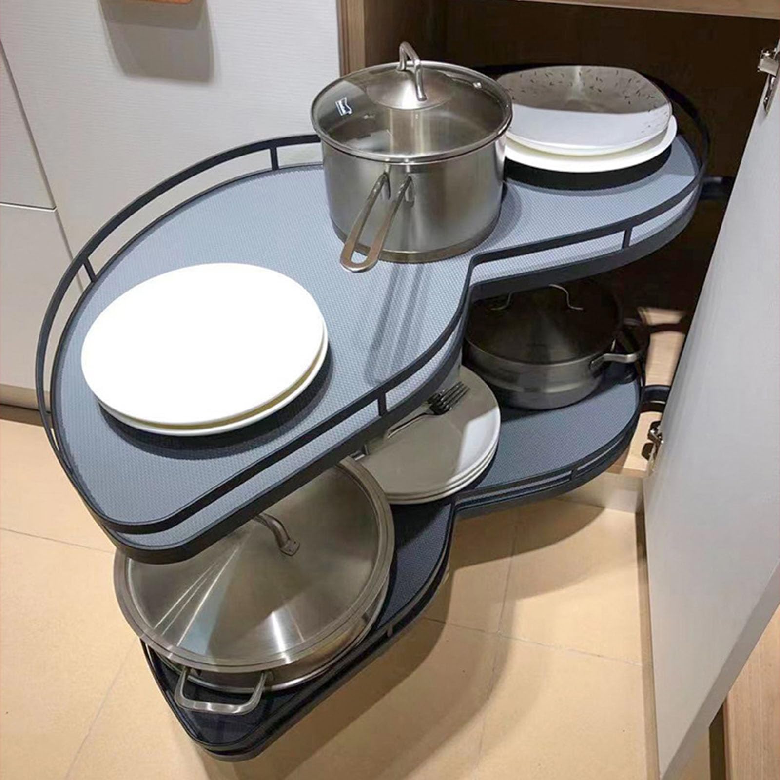 Naxidf Armoire D'Angle De Cuisine Carrousel Extensible - Étagère Réglable 60-81 Cm Pour Casseroles, Poêles, Épices - Blanc