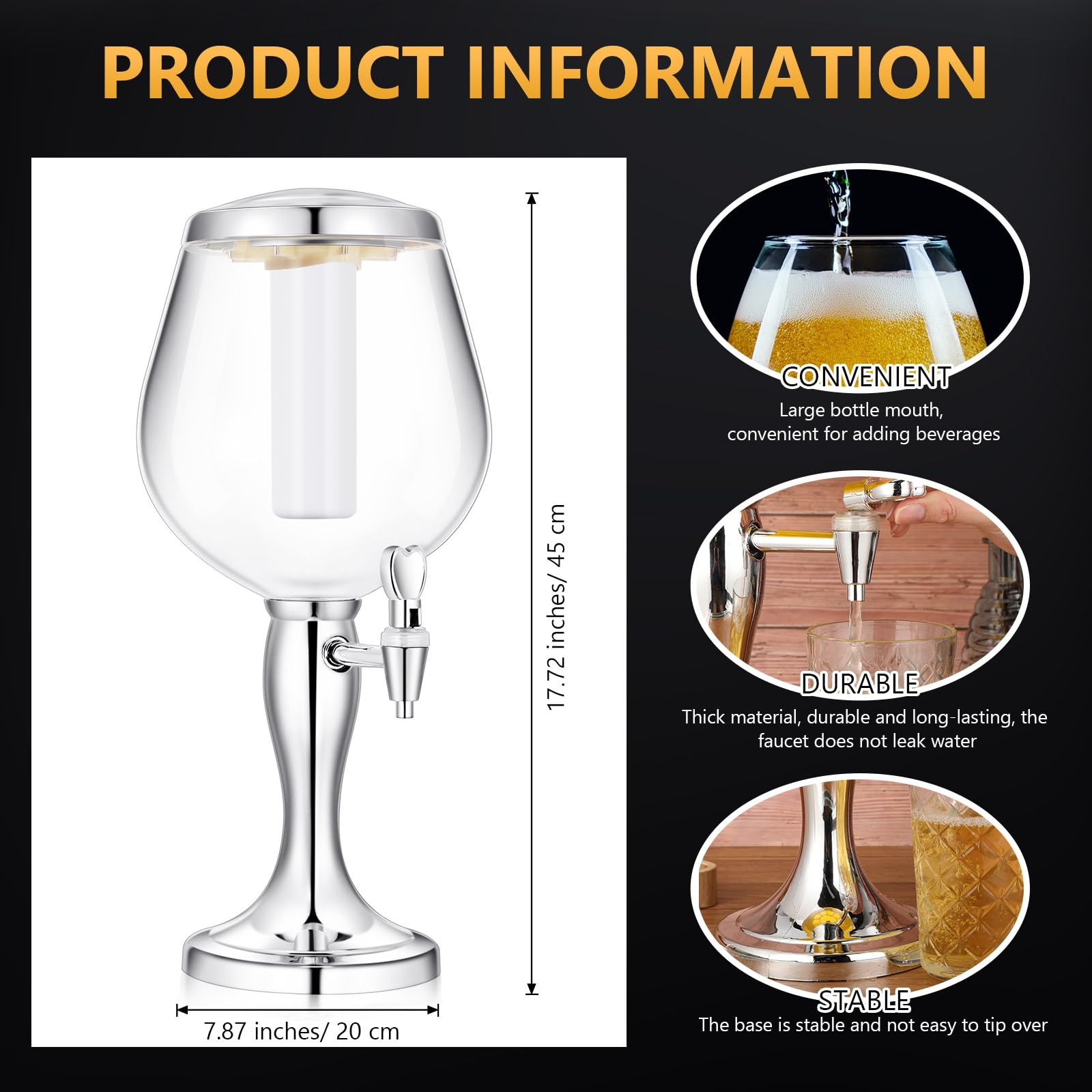 FillTouch 4 l Bier-Getränkespender für Getränke, Mimosenturm, Spender mit Eisrohr und Zapfhahn, Tisch-Bierspender, Likörspender für Margarita, Likör-Bar, Party