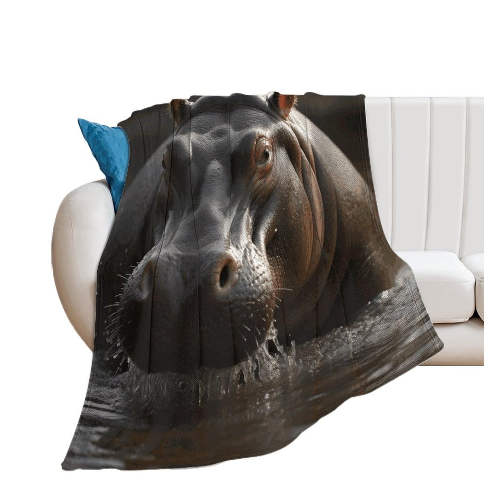 Hippo Throw Blanket for Couch Soft Cozy Flannel Bed Blanket Fuzzy Decorative Blanket Warm Lightweight Throw Blanket All-Season Home Decor Gift for Home Office Sofa 50"*60"（130 * 150cm）
