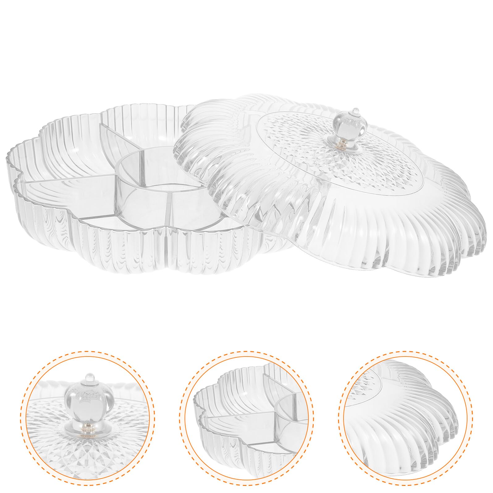 Ipetboom Bandeja de Dulces Transparente con Compartimentos en Forma de Flor Bandeja Dividida de Plástico para Servir Frutas y Snacks Adecuada para Fiestas y Hogar