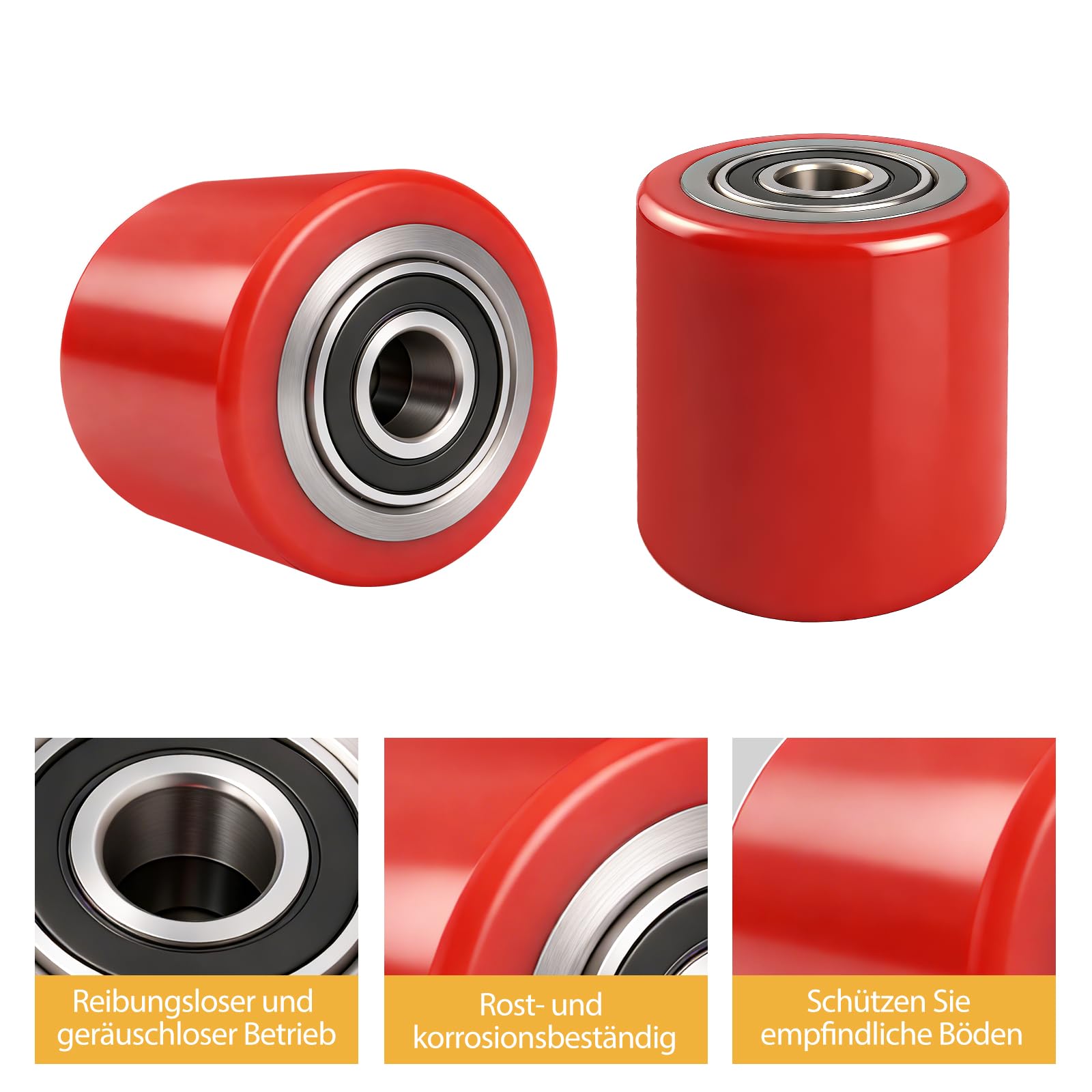 4 Stück Hubwagenrollen Polyurethan, 80 x 70mm Hubwagen Räder Gabelhubwagenrolle Lastrolle für Hubwagen Ersatzrolle, Achse 20 mm (4 Stück 80x70mm (Polyurethan))