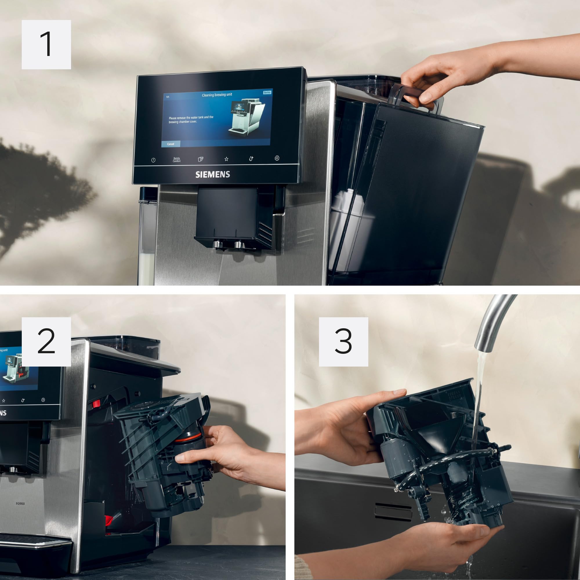 Siemens Kaffeevollautomat EQ900, großes farbiges TFT-Display, 36 Heiß- und Kaltgetränke, Cold Brew, super leise, Keramikmahlwerk, Doppeltassenfunktion, Steuerung per App, Edelstahl, TQ903D03