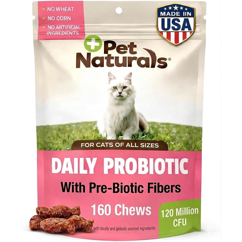 Probiótico para Gatos em Mastigáveis Macios com Bacillus coagulans e FOS Pet Naturals – 160 unidades