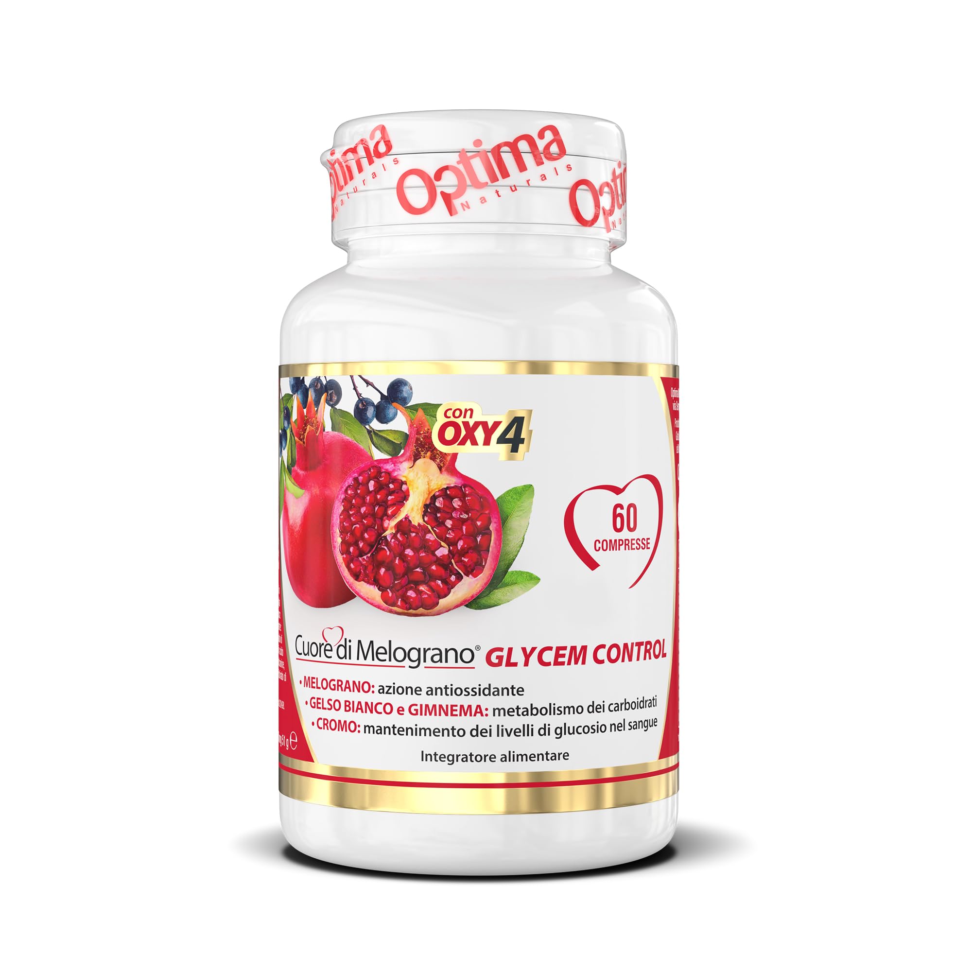 Cuore di Melograno GLYCEM CONTROL, per il mantenimento dei livelli di glucosio nel sangue, con Gelso bianco e Gymnema, 60 compresse