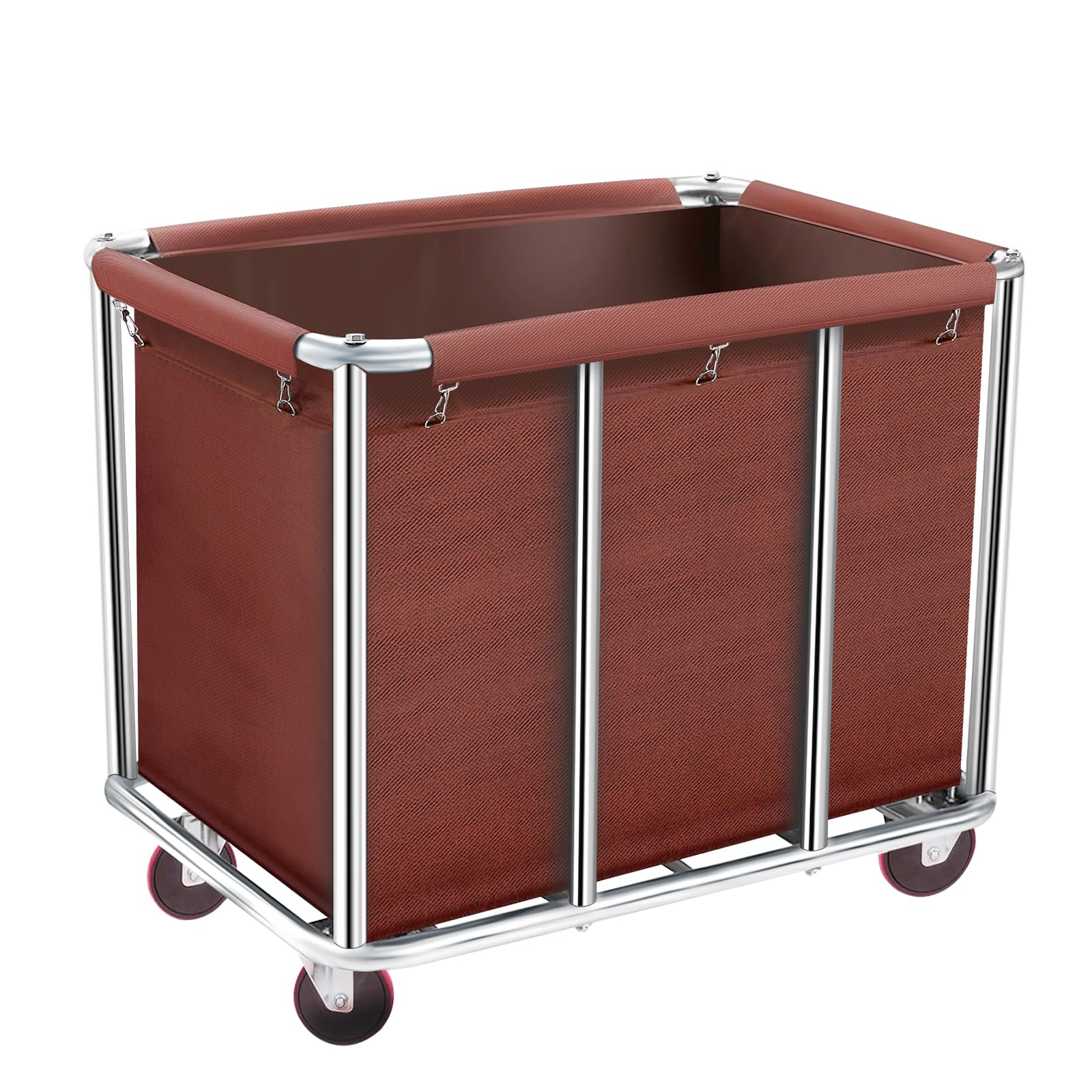 Carrello per lavanderia commerciale, 400 l, grande, in acciaio pesante, resistente e inodore, con ruote e fodera in tela rimovibile, per Lndustrial/casa (colore marrone)