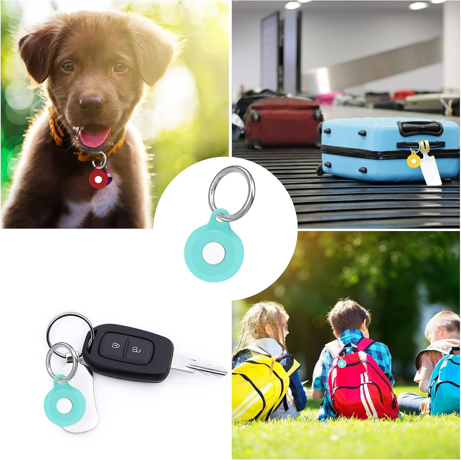 vati 6 pack cases compatible with airtag 2021 silicone airtag tracker holder with keychain compatible for apple airtag protective covers glow bluer