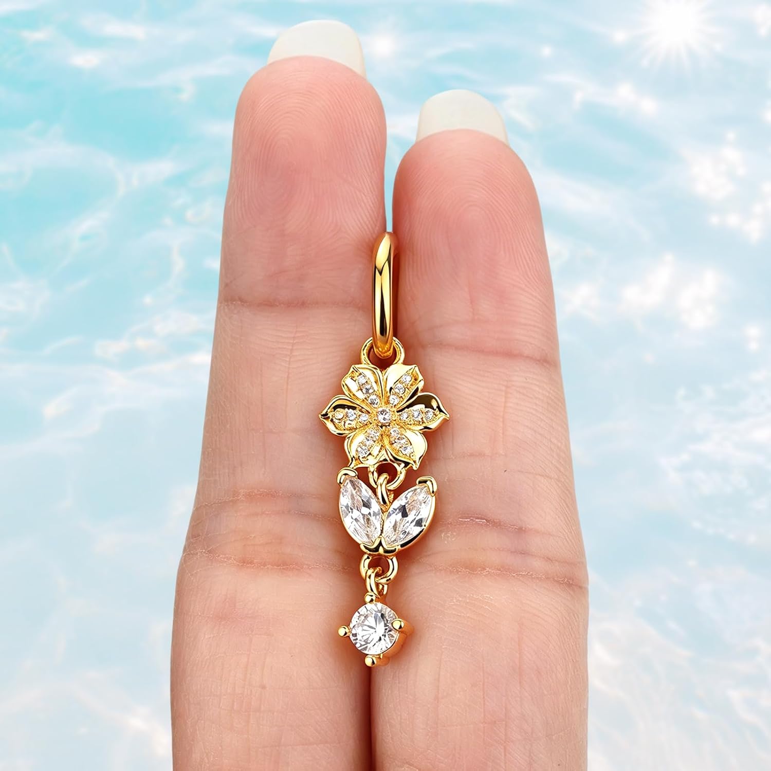 Xpircn Clicker Belly Button Rings 14K Gold Plated Belly Navel Rings for Women Hoop Belly Button Ring Stainless Steel Dangle floating Navel Piercing Jewelry