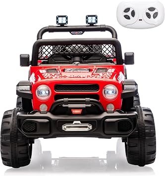 12V Ride on Truck,Kids Electric Car with Parent Remote Control| Features 3 Speeds Up to 6MPH, 2 * 550w Moto, Safty Belt,Spring Suspension, LED Lights, Music for Children Aged 2-8 YearsRed