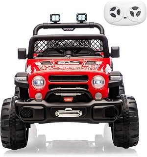 12V Ride on Truck,Kids Electric Car with Parent Remote Control| Features 3 Speeds Up to 6MPH, 2 * 550w Moto, Safty Belt,Spring Suspension, LED Lights, Music for Children Aged 2-8 Years(Red)
