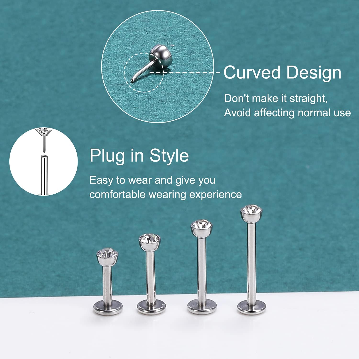 ZS 12Pcs 16G Pushin Lip Rings, Stainless Steel Medusa Piercing Jewelry, 2mm 3mm 4mm CZ Forward Helix Earring, Labret Monroe Piercing Jewelry for Women Men