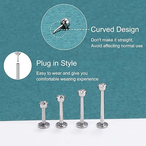 Miniatura 3 de ZS 12 anillos de labio Pushin de 16G, joyería de acero inoxidable Medusa, 0.079 in, 0.118 in, 0.157 in, circonita cúbica, piercing para mujeres y