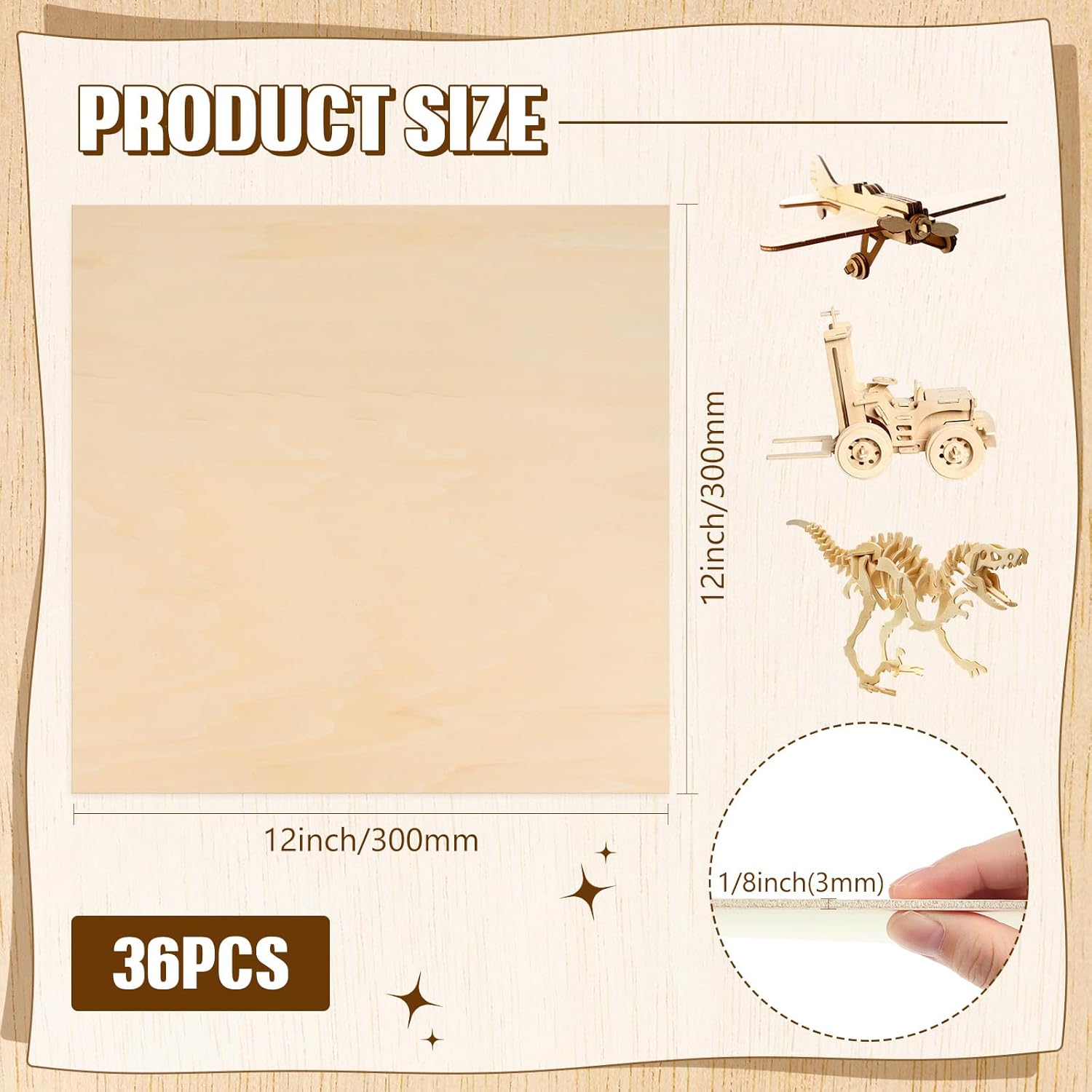 Riakrum Basswood Sheets Plywood Board Unfinished Wood Boards for Crafts for DIY Laser Projects Architectural Mini House Building Hobby Model Making(12 x 12 x 1/8 Inch,36)