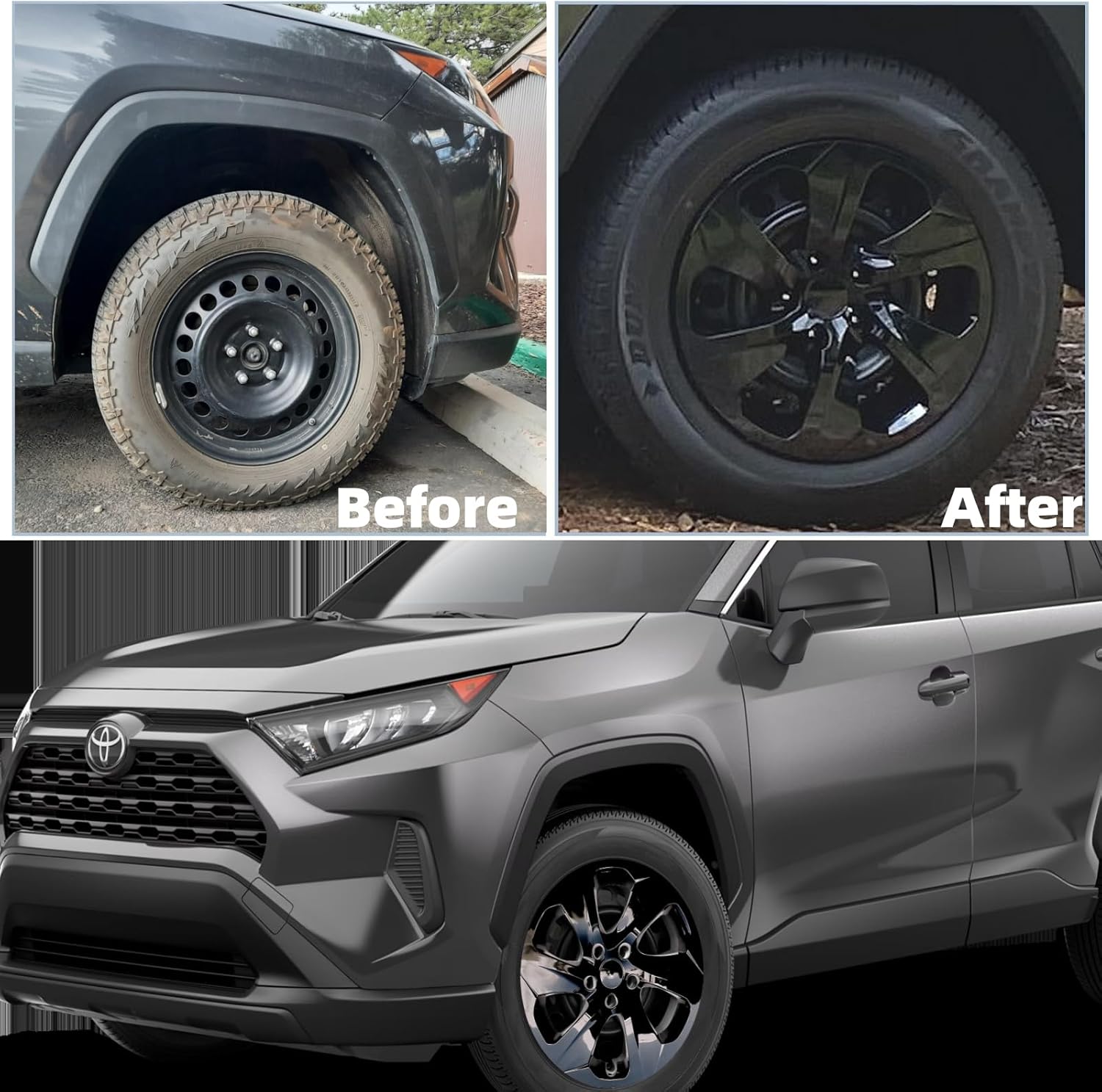 Hubcaps Compatible with Toyota RAV4 2019-2024 ; 17 inch Wheel Covers; Set of 4 Packs (Glossy Black)