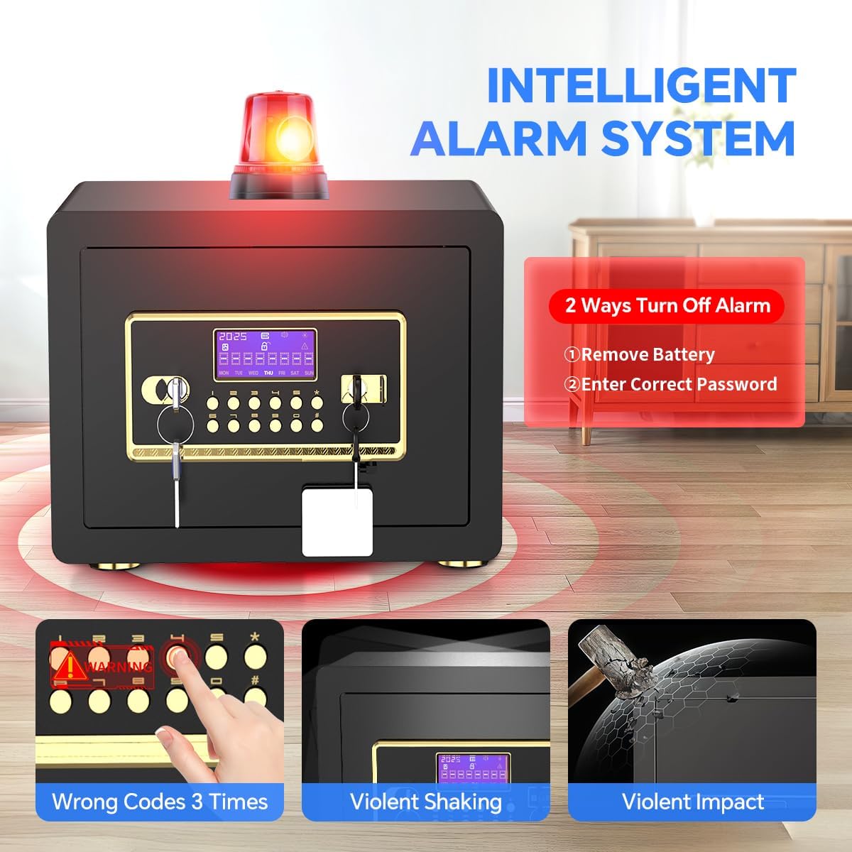 Home Safe with Digital Keypad & Alarm System - Electronic Lock Box for Jewelry Cash with Adjustable Shelves - Includes LED Light & Fireproof and Waterproof Bag(0.8/1.0/1.3/1.53/2.5Cuft)