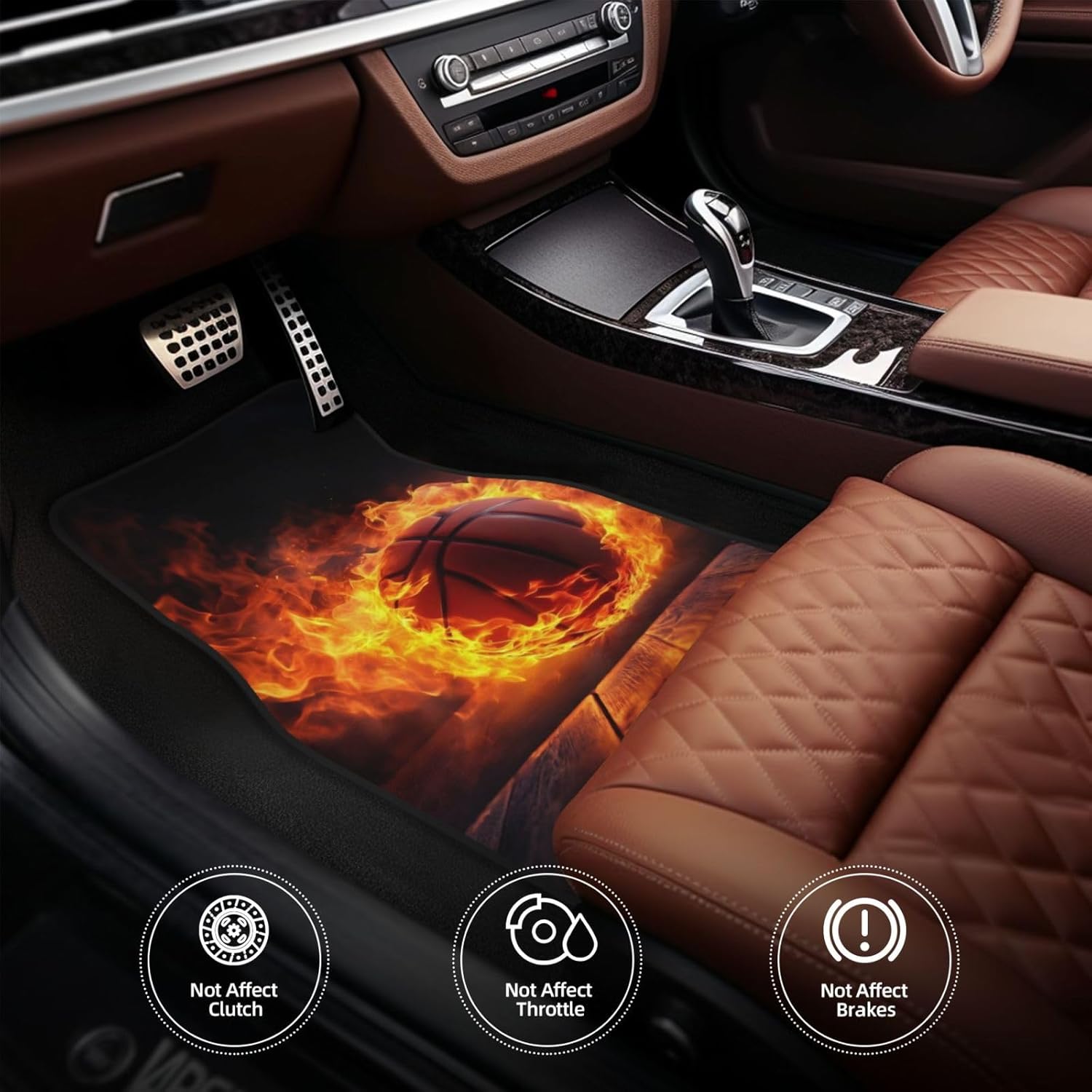 Artistic Fabric Car Floor Mats-Non-Slip Rubber Backing,Front (26.8x17.3in) & Rear (13x17.3in) Set-Water Absorbing, Durable Automotive Floor Liners with Stylish Patterns,Basketball - Image 3