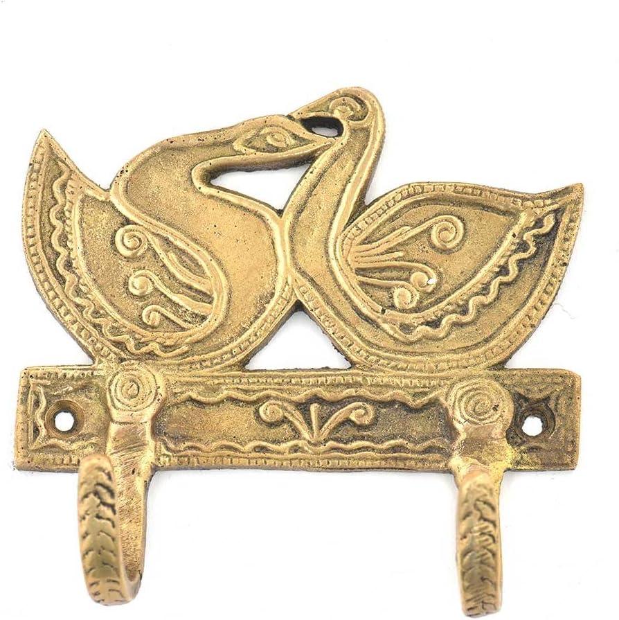Indian Shelf Designer Brass Heavy Duty Decorative Vintage Key Holder, Key Wall Hooks for Hanging Coats, Jackets, Leash, Hat, Towel, Backpack, Purse, Handbag :Gold