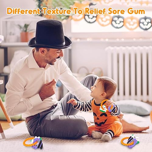 Miniatura 5 de Juguetes de Halloween para bebés, mordedores de anillo para bebés de 0 a 6 meses, agarre de Halloween, juguetes de silicona para masticar, para