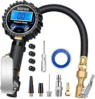 Manômetro Digital de Pressão de Pneus com Inflador,Braçadeira de ar Reforçada de 250 PSI e Acessórios de Compressor,com Engate Rápido e Mangueira de Borracha,Adequado para Automóveis e Pneus Infláveis