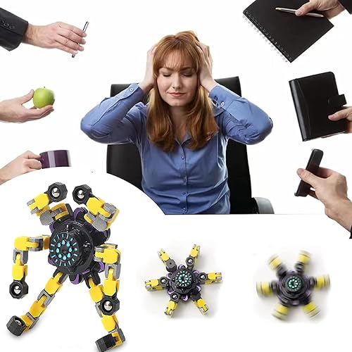 Miniatura 4 de 4 piezas Fidget Spinners Transformable Dedo Punta de los Dedos Robot Juguete DIY Robot Deformable Divertido Juguete Fidget Juguete para Adultos Niños