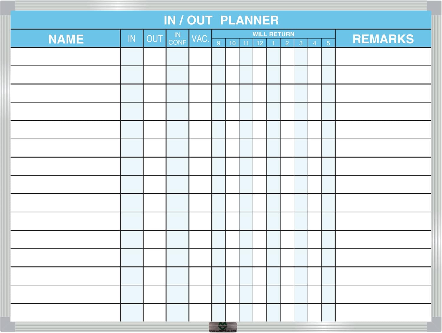 Magna Visual Magnetic Dry Erase in/Out Planner Kit (18" x 24" 15 Name, Light Blue)