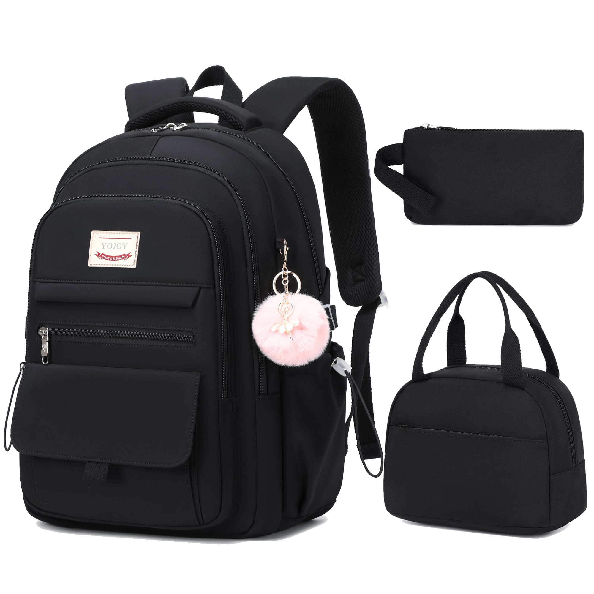 YOJOY School Bag for Teens Girls,Girls Backpack Set,3 PCS Kids Backpack for Women,15.6 Inch Laptop Middle High School College Student Casual Travel