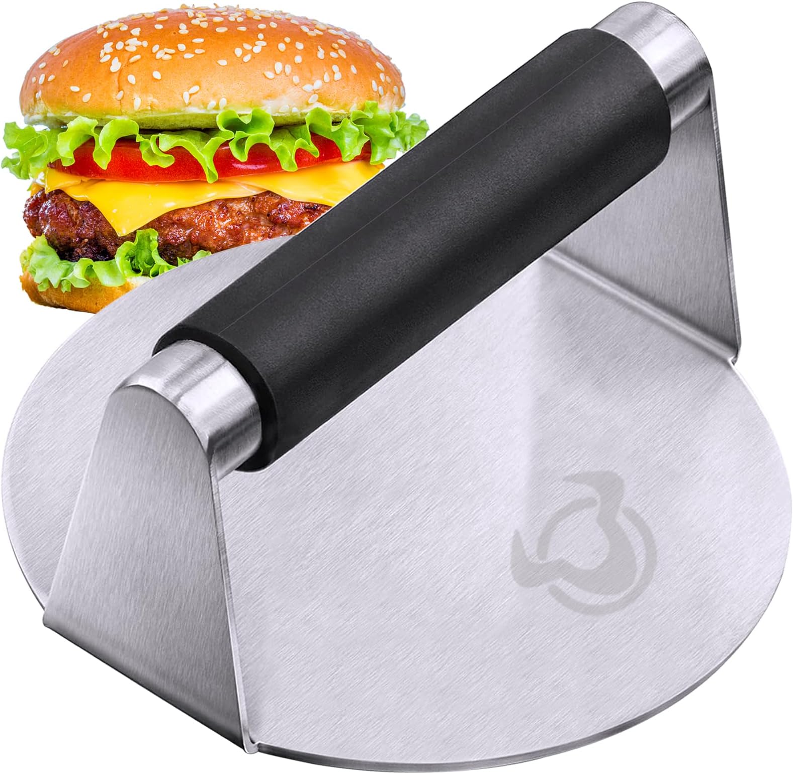 Smash Burger Press - 5.5 Inch Stainless Steel Hamburger Smasher with Anti-Scald Handle for Griddle and Grill Cooking