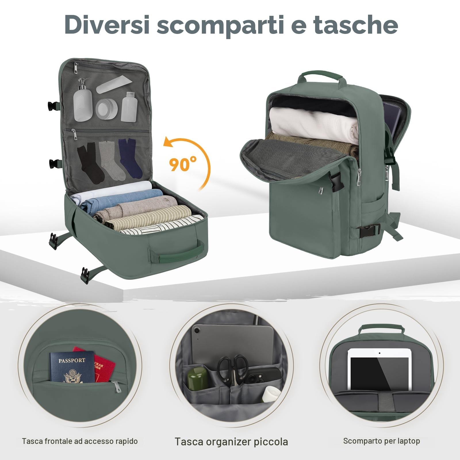 OTAHGK Bagaglio a mano 45 × 36 × 20 per Easyjet, Zaino da Viaggio Sotto il Sedile Aereo Borsa da Cabina Voli Zaini Casual Valigia Ufficio scolastico lavoro Borse Adatto a Laptop da 17 pollici