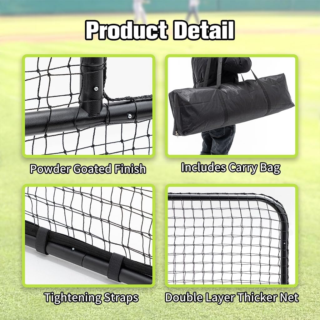 L Screen Baseball Screen Pitching Screen, Baseball Pitching Net with Wheels - 84''H x 84''W, with 42'' x 42'' Cutouts,with Carry Bag Body Protector for Back Drive Lines