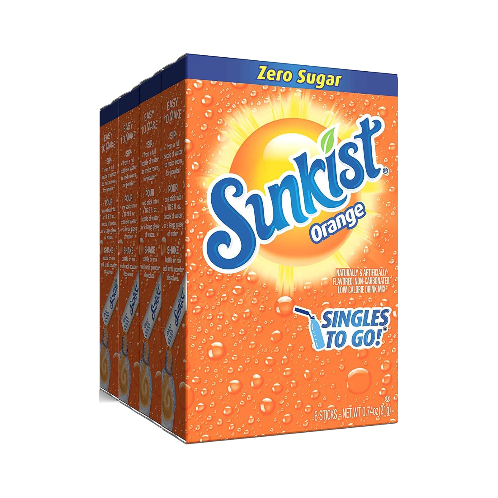 Sunkist Soda Orange Singles To Go Drink Mix, 0.74 OZ, 6 CT (Pack of 4)
