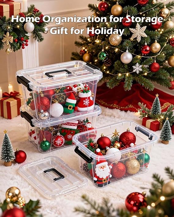 NUMIFUN Plastic Storage Bins with Lids 6 Pack Storage Organizer, 7 Quart Stackable Storage Bins with Buckle Lids and Handle easy for Home Office Pantry Organization, Clear Lids | Stackable organizing totes with buckle latches & handles. Dust-proof clear design for home, office & pantry space saving