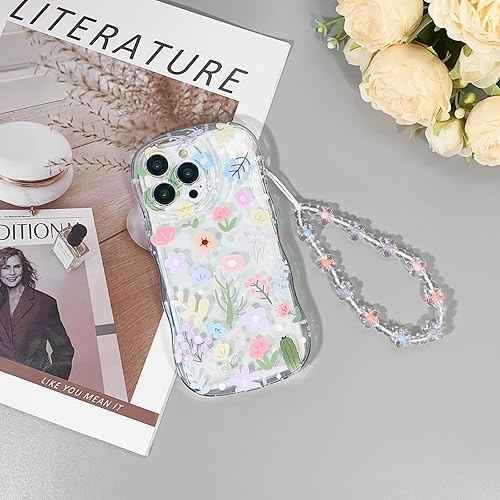 Miniatura 6 de NITITOP Compatible con iPhone 12 Pro, funda transparente con bonito diseño floral floral con cadena ondulada para niñas y mujeres, patrón de TPU